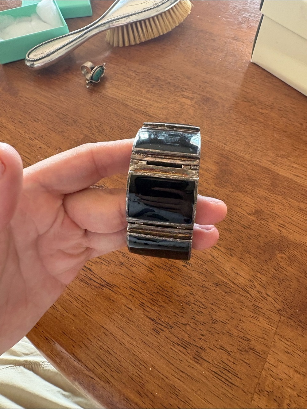 Taxco Vintage Sterling Silver Black Onyx Link Bracelet 100g
